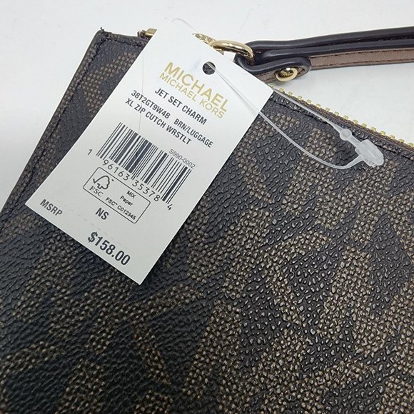 Michael Kors Clutch Womens XL Jet Set Charm Zip Wrislet Leather Logo Spell Out - Picture 4 of 9